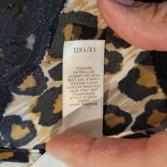 Ambrielle Womens Leopard Print Nightgown With Lace Trim 1X Polyester Blend - Picture 4 of 9